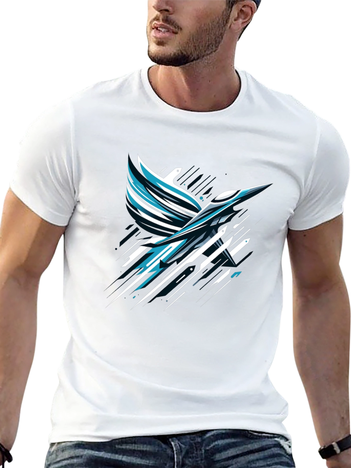 Abstract Bird Graphic Print Black T-Shirt