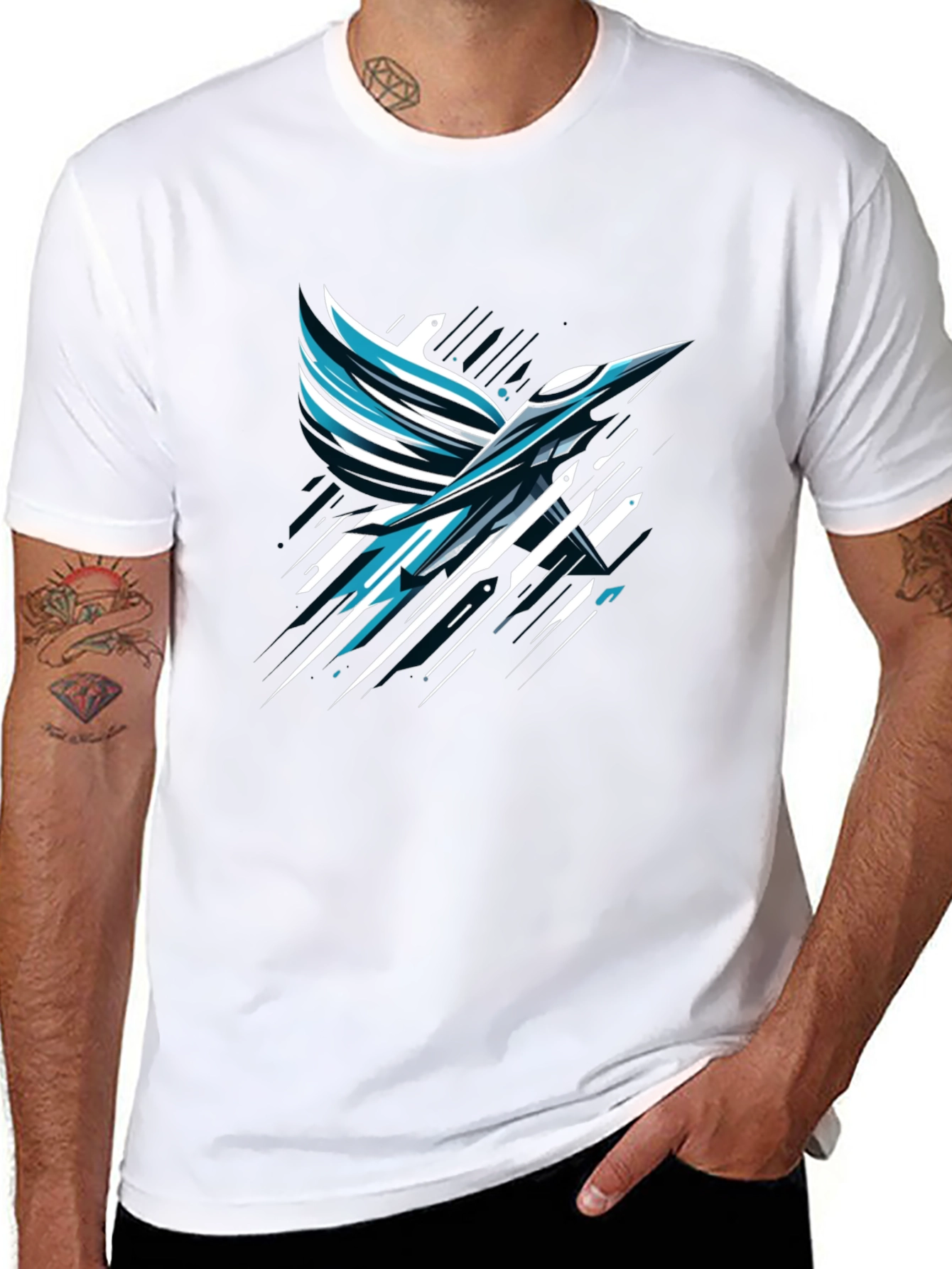 Abstract Bird Graphic Print Black T-Shirt