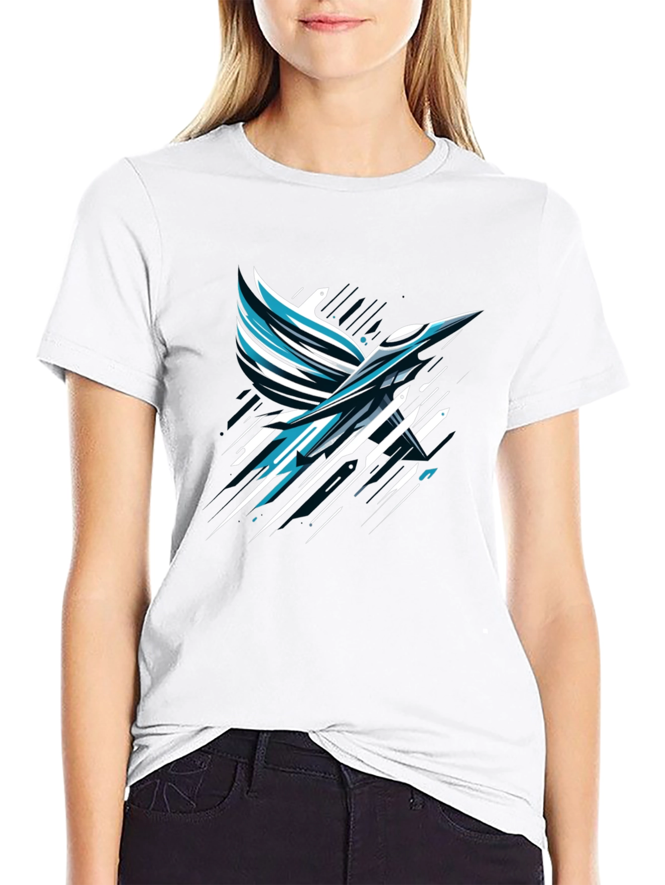 Abstract Bird Graphic Print Black T-Shirt