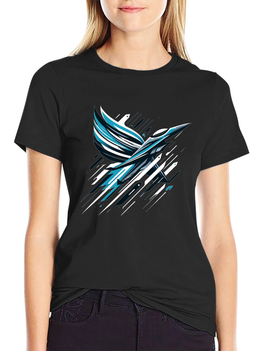 Abstract Bird Graphic Print Black T-Shirt