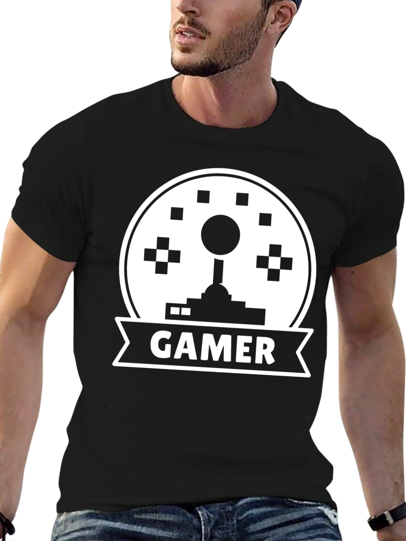 Gamer Joystick Graphic Tee - Black Cotton T-Shirt