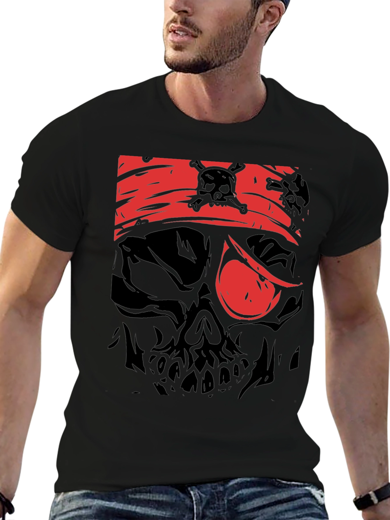 Pirate Skull Graphic Tee - Black Cotton T-Shirt