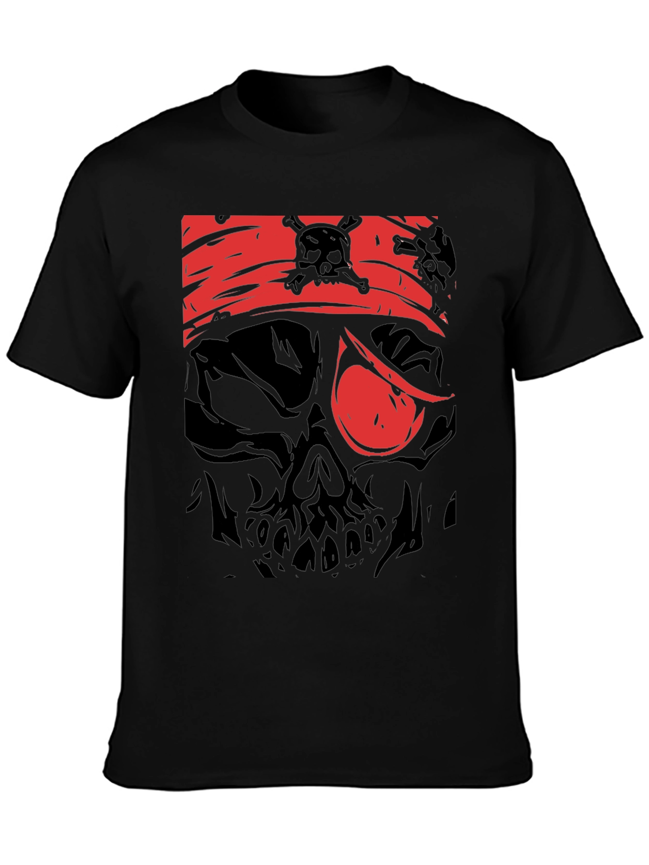 Pirate Skull Graphic Tee - Black Cotton T-Shirt