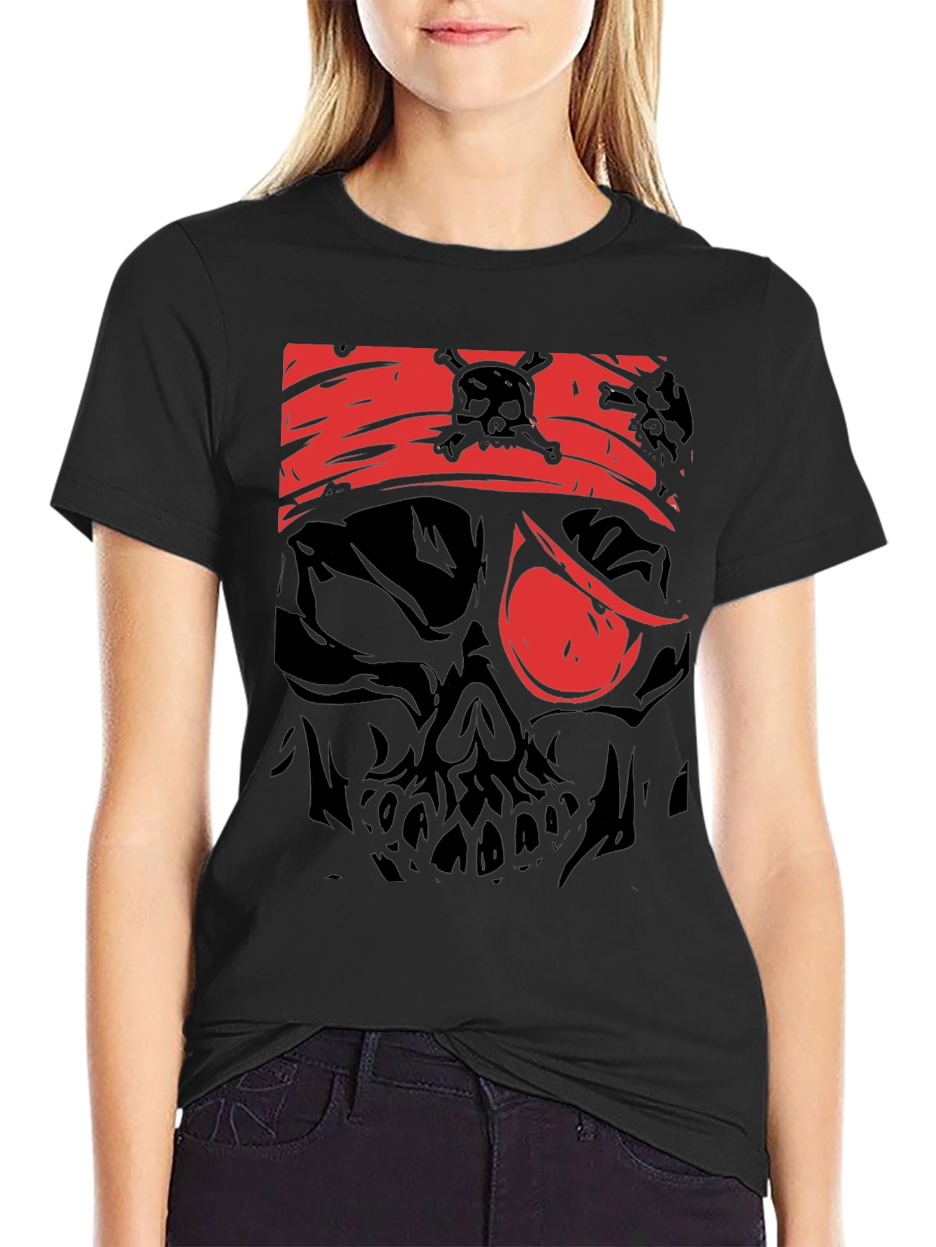 Pirate Skull Graphic Tee - Black Cotton T-Shirt