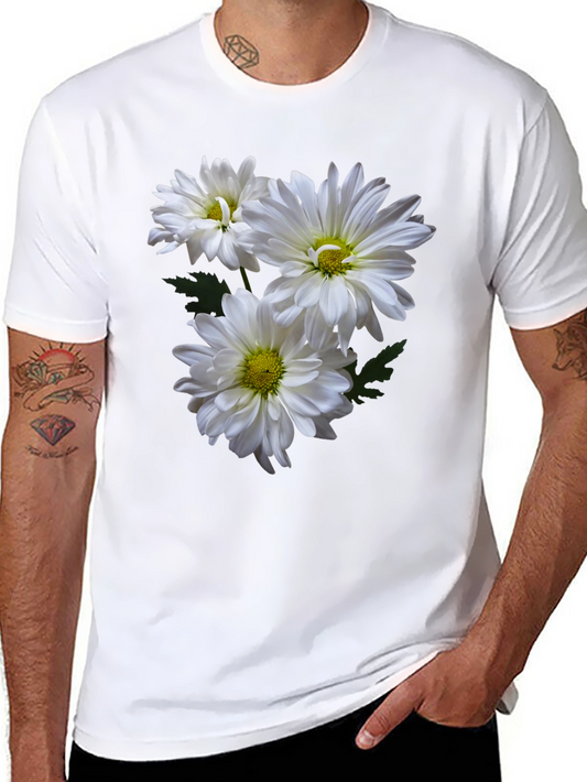 Floral Black T-Shirt with White Daisy Design