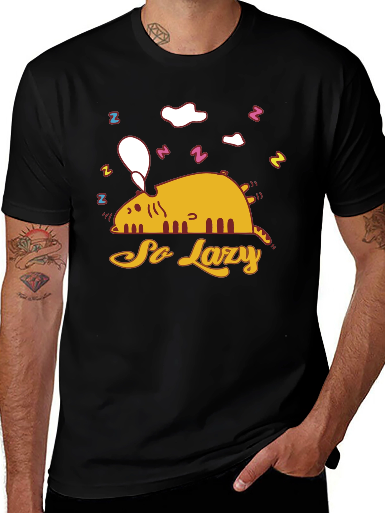 Lazy Cat Graphic Tee - Funny Sleepy T-Shirt