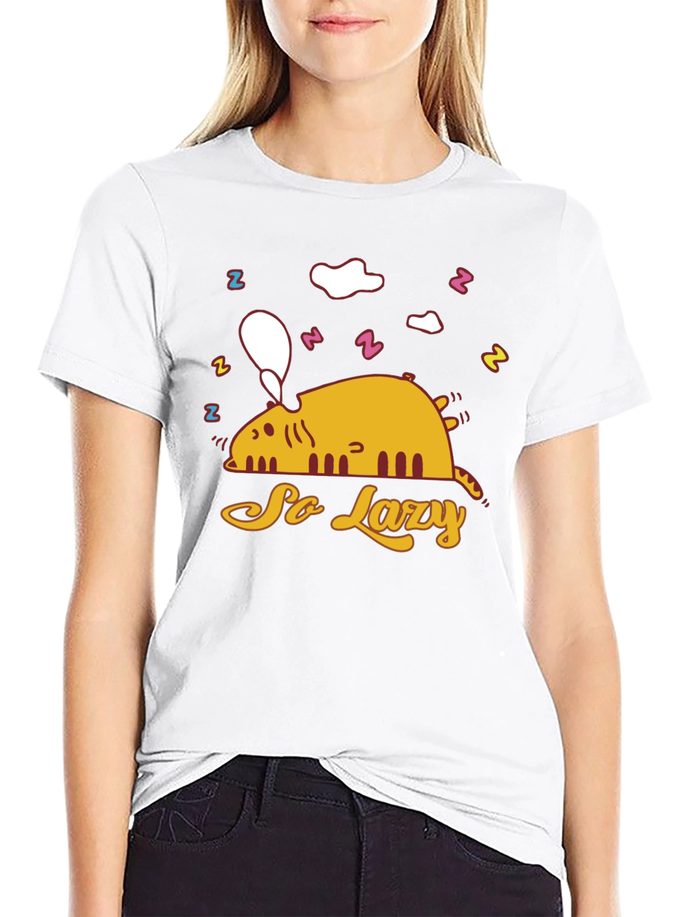 Lazy Cat Graphic Tee - Funny Sleepy T-Shirt
