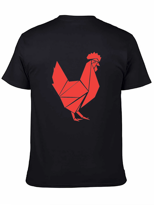 Origami Rooster Graphic Tee - Black