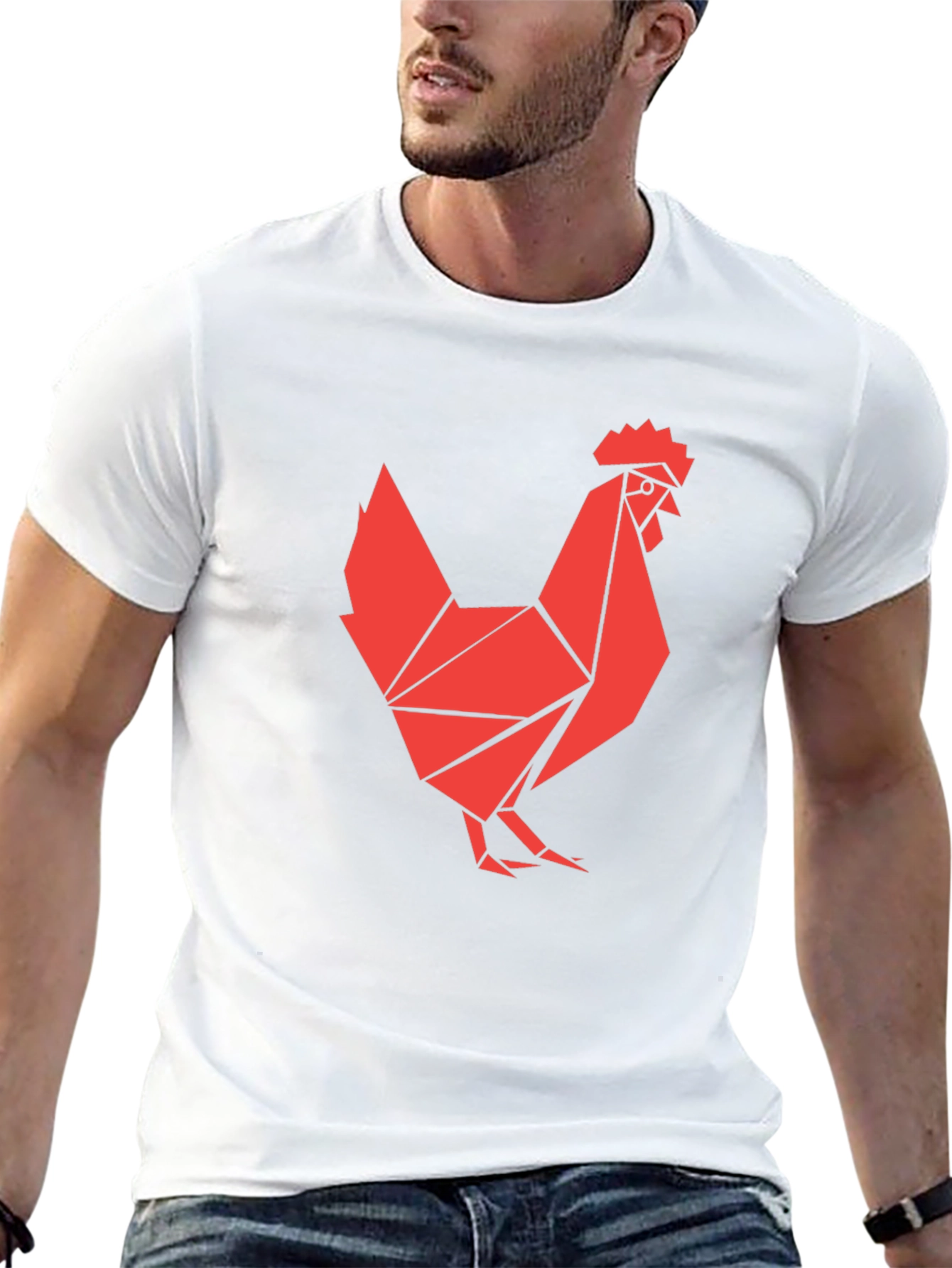 Origami Rooster Graphic Tee - Black