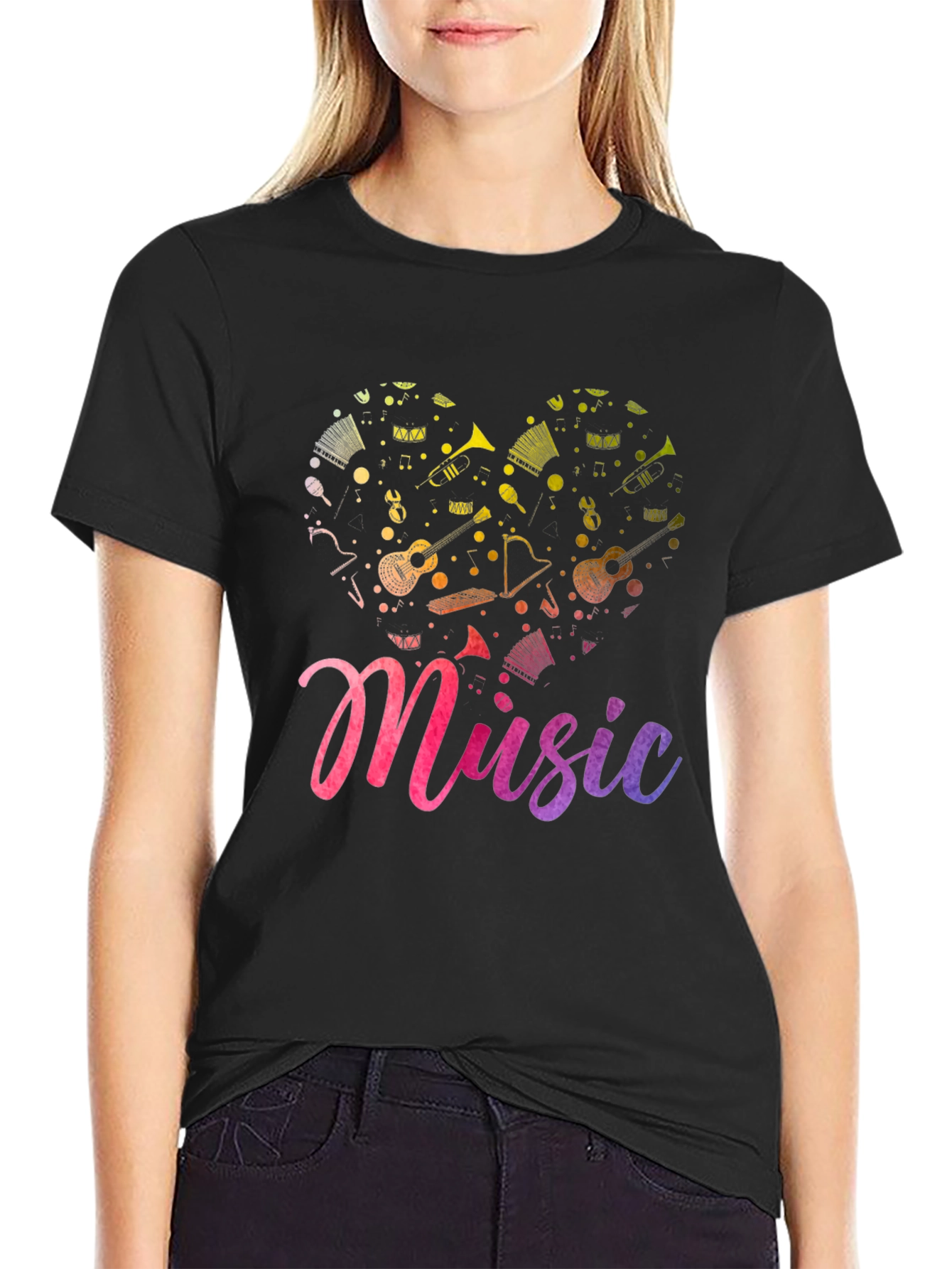 Music Heart Graphic Tee - Soft Black T-Shirt
