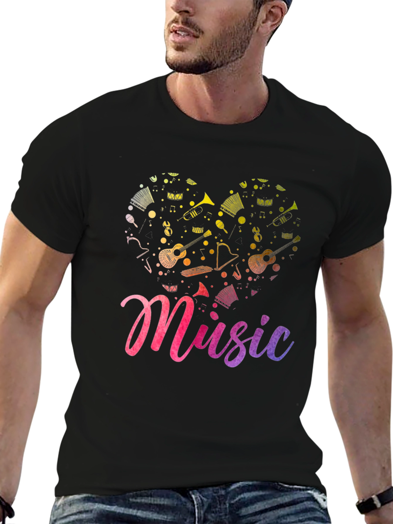 Music Heart Graphic Tee - Soft Black T-Shirt