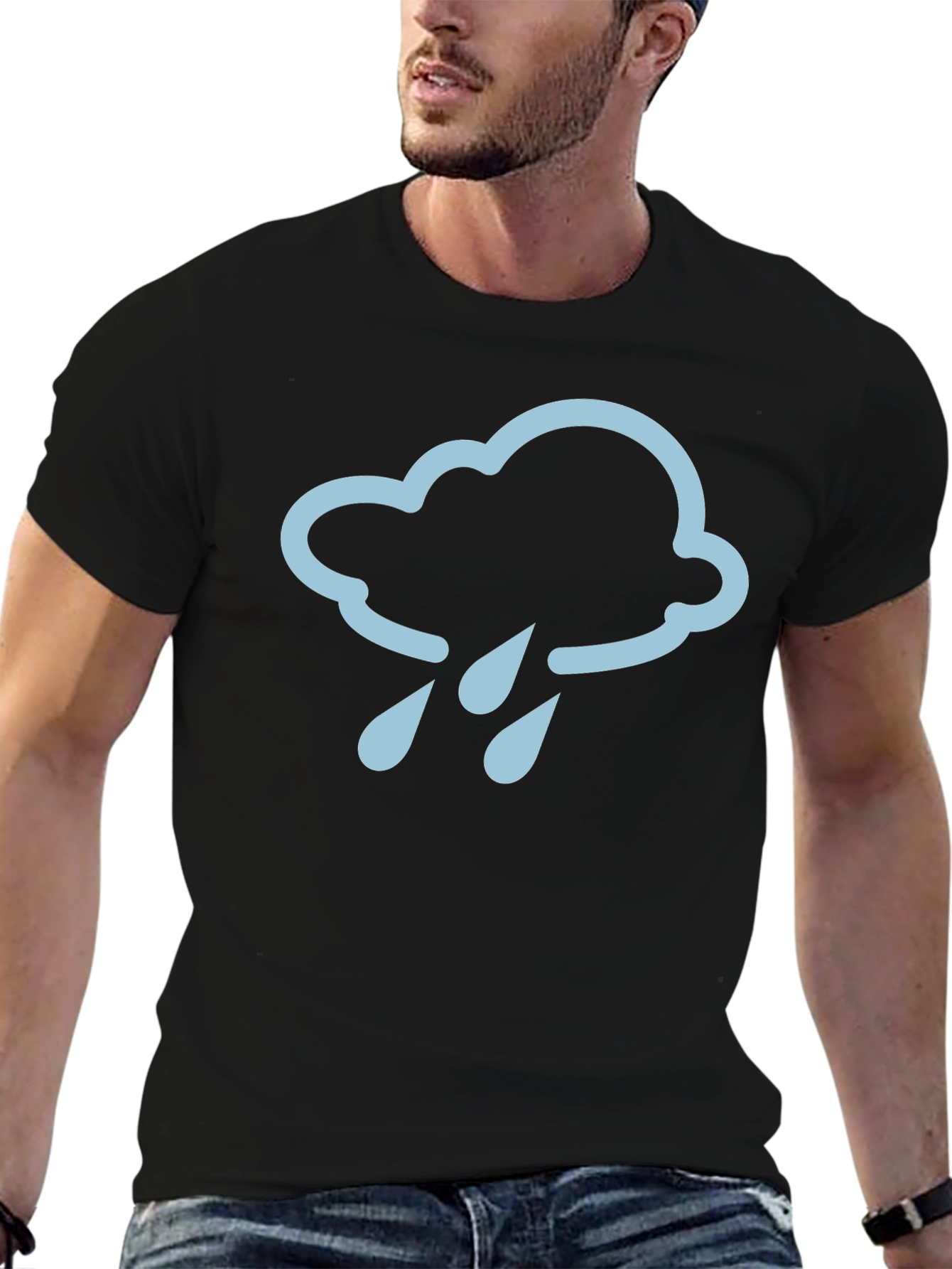 Rain Cloud Graphic Tee - Black Cotton T-Shirt