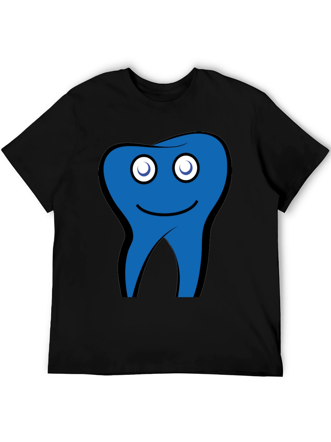 Funny Blue Tooth Cartoon Graphic Black T-Shirt