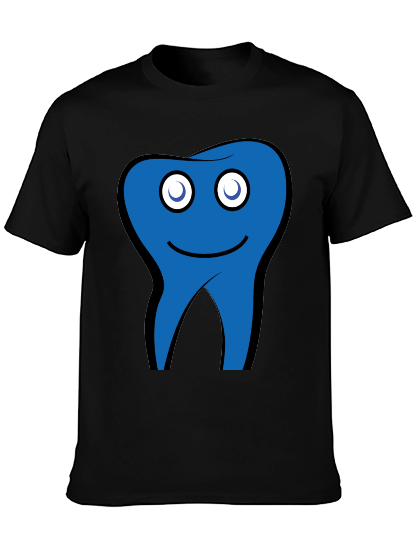 Funny Blue Tooth Cartoon Graphic Black T-Shirt
