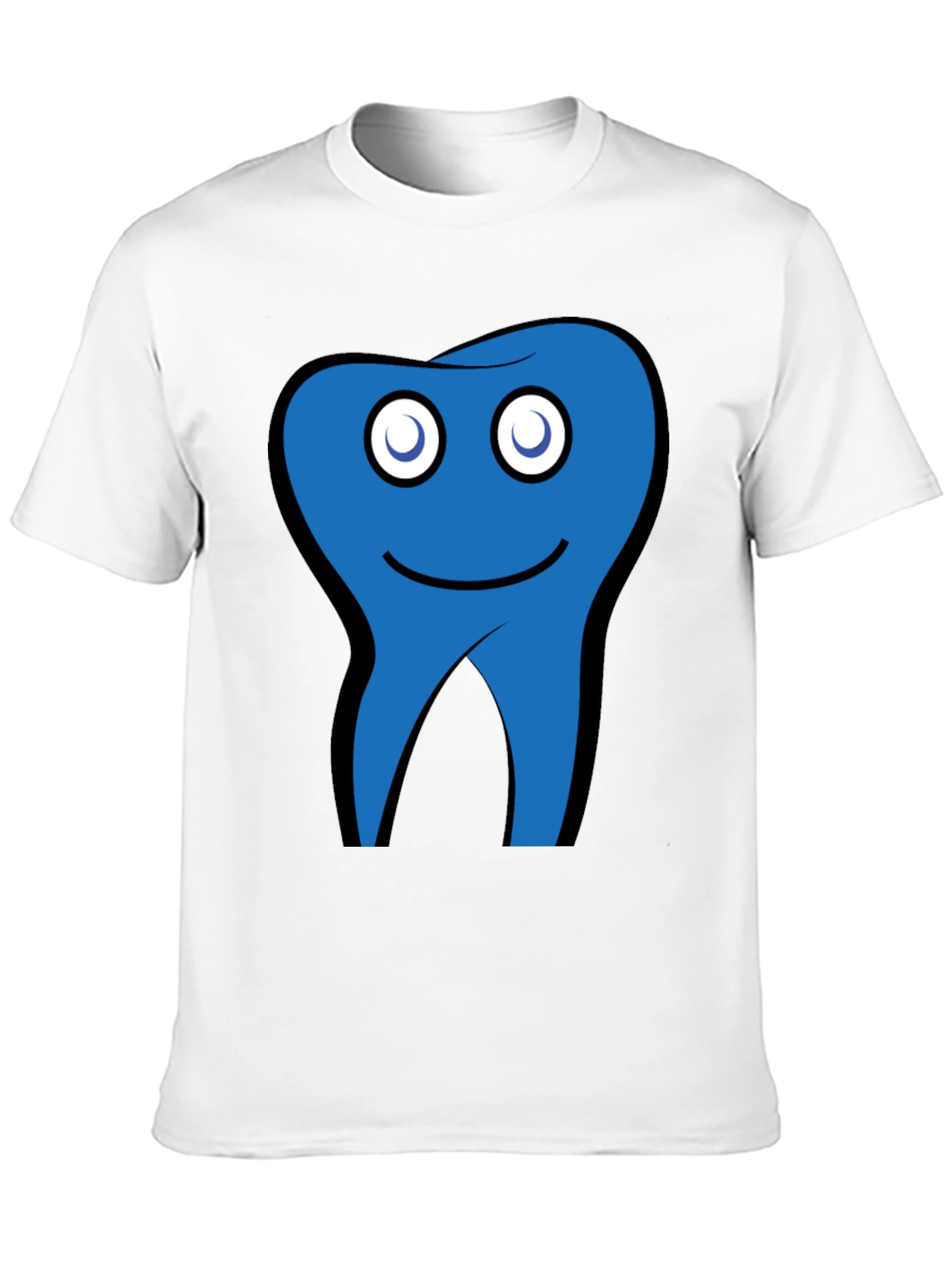 Funny Blue Tooth Cartoon Graphic Black T-Shirt