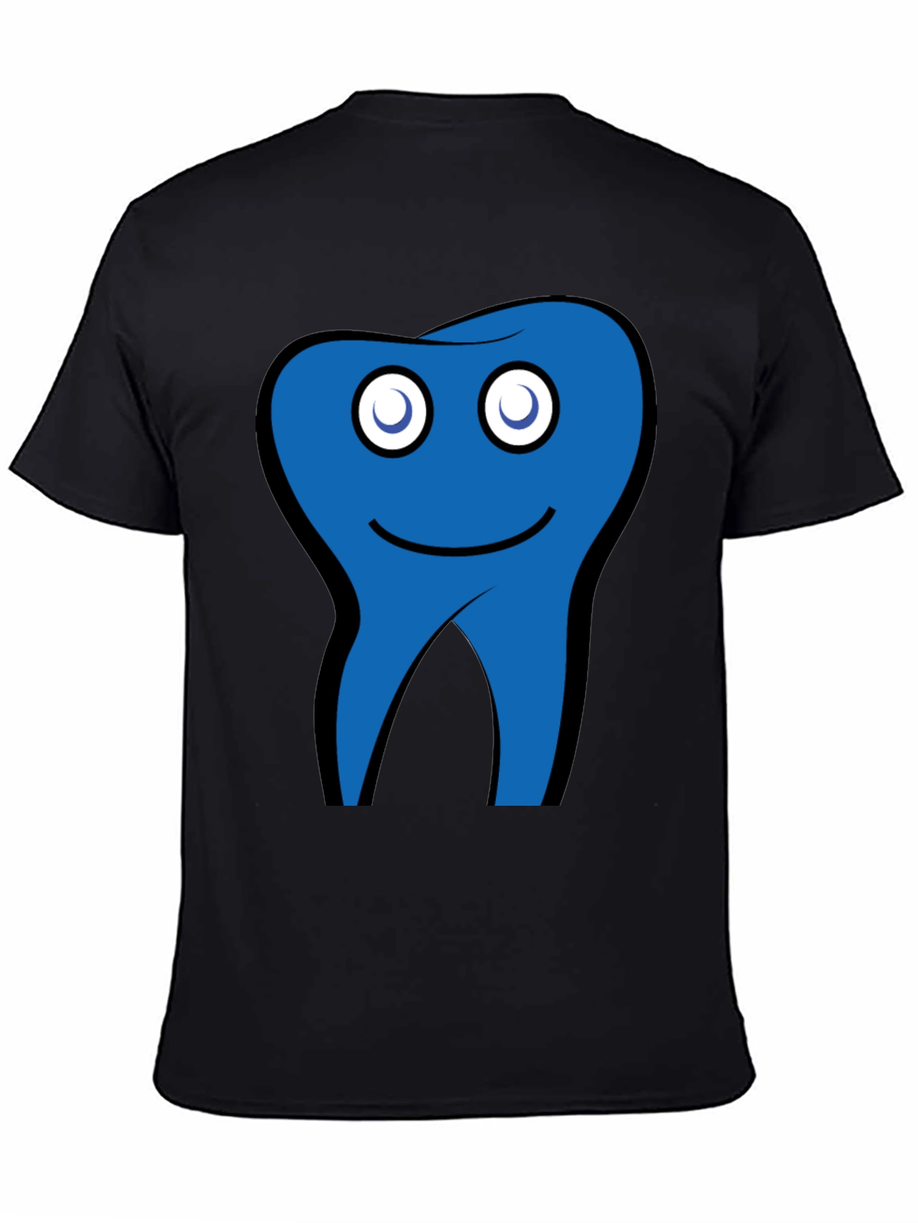 Funny Blue Tooth Cartoon Graphic Black T-Shirt