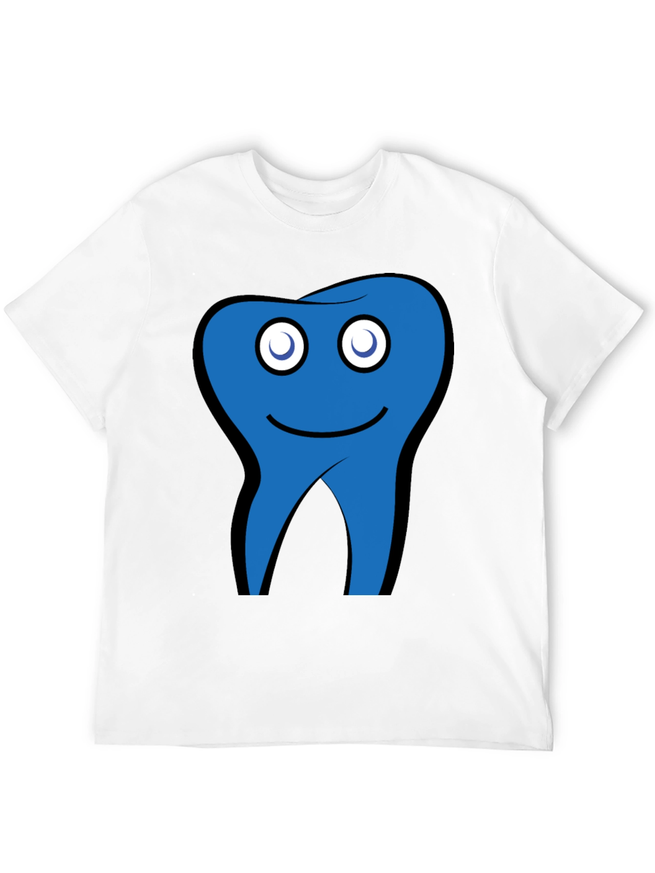 Funny Blue Tooth Cartoon Graphic Black T-Shirt
