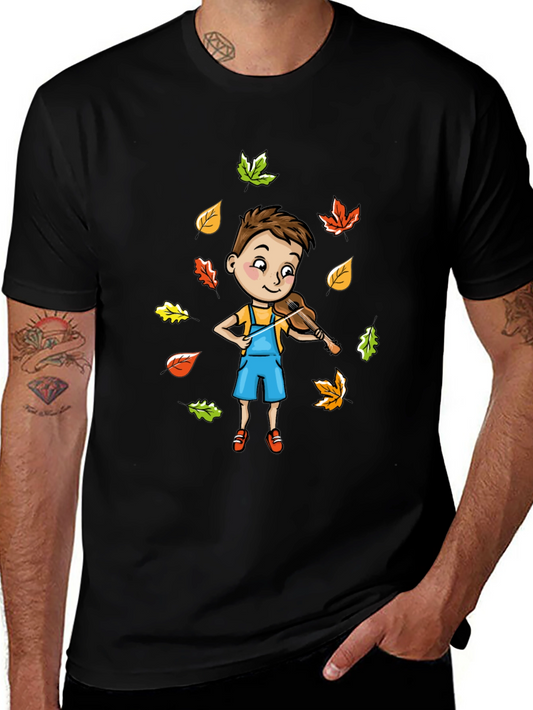 Boy Playing Violin in Autumn Leaves T-Shirt