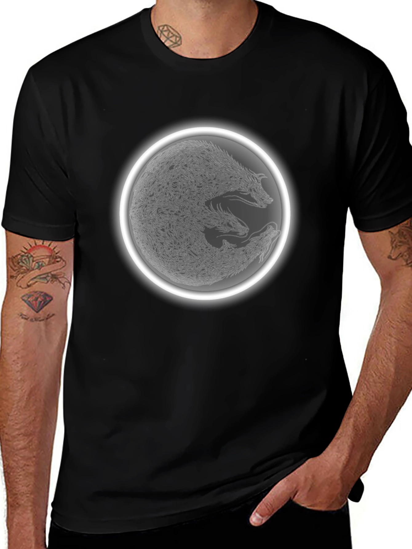 Wolf Pack Circle Graphic Tee - Black Cotton Blend