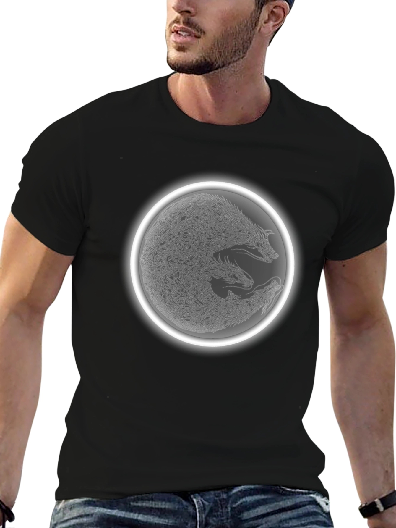 Wolf Pack Circle Graphic Tee - Black Cotton Blend
