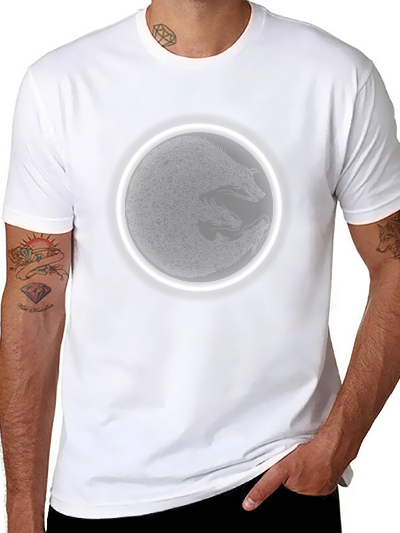 Wolf Pack Circle Graphic Tee - Black Cotton Blend
