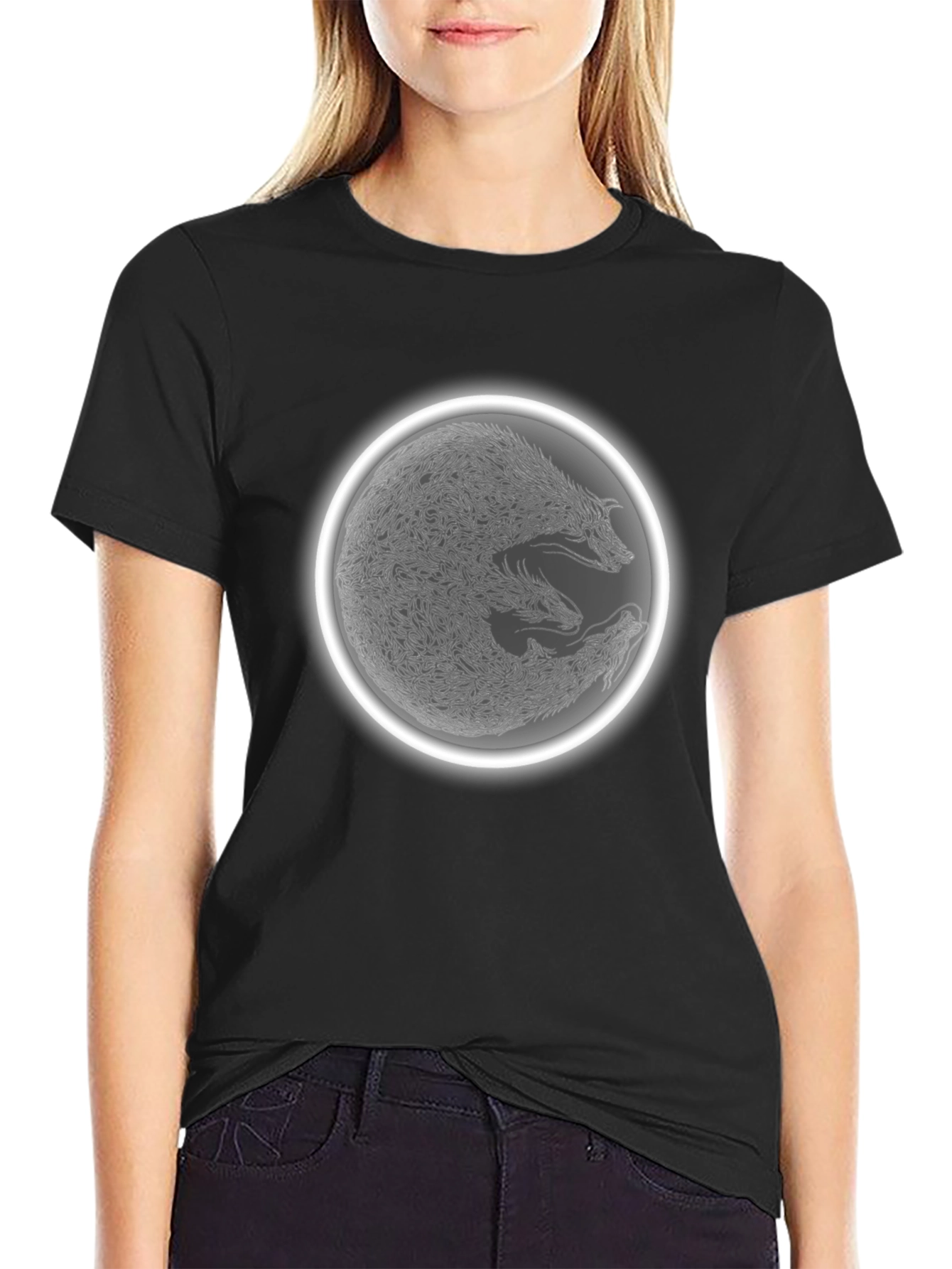 Wolf Pack Circle Graphic Tee - Black Cotton Blend