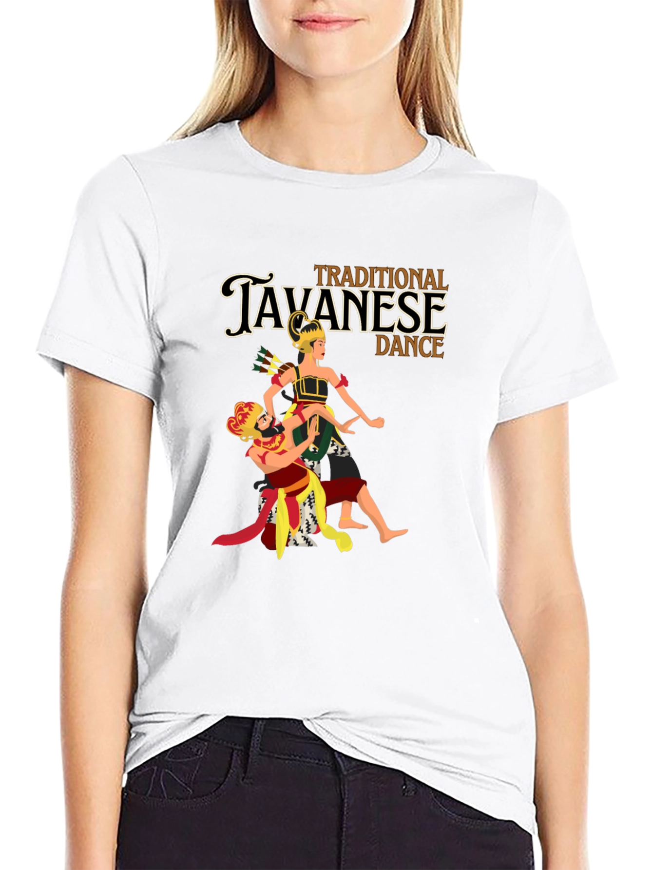 Javanese Dance Graphic Tee - Black Cotton Blend T-Shirt