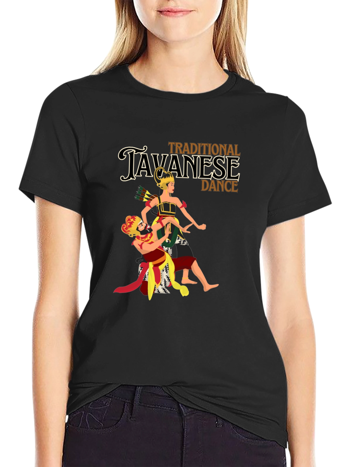 Javanese Dance Graphic Tee - Black Cotton Blend T-Shirt