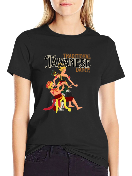 Javanese Dance Graphic Tee - Black Cotton Blend T-Shirt