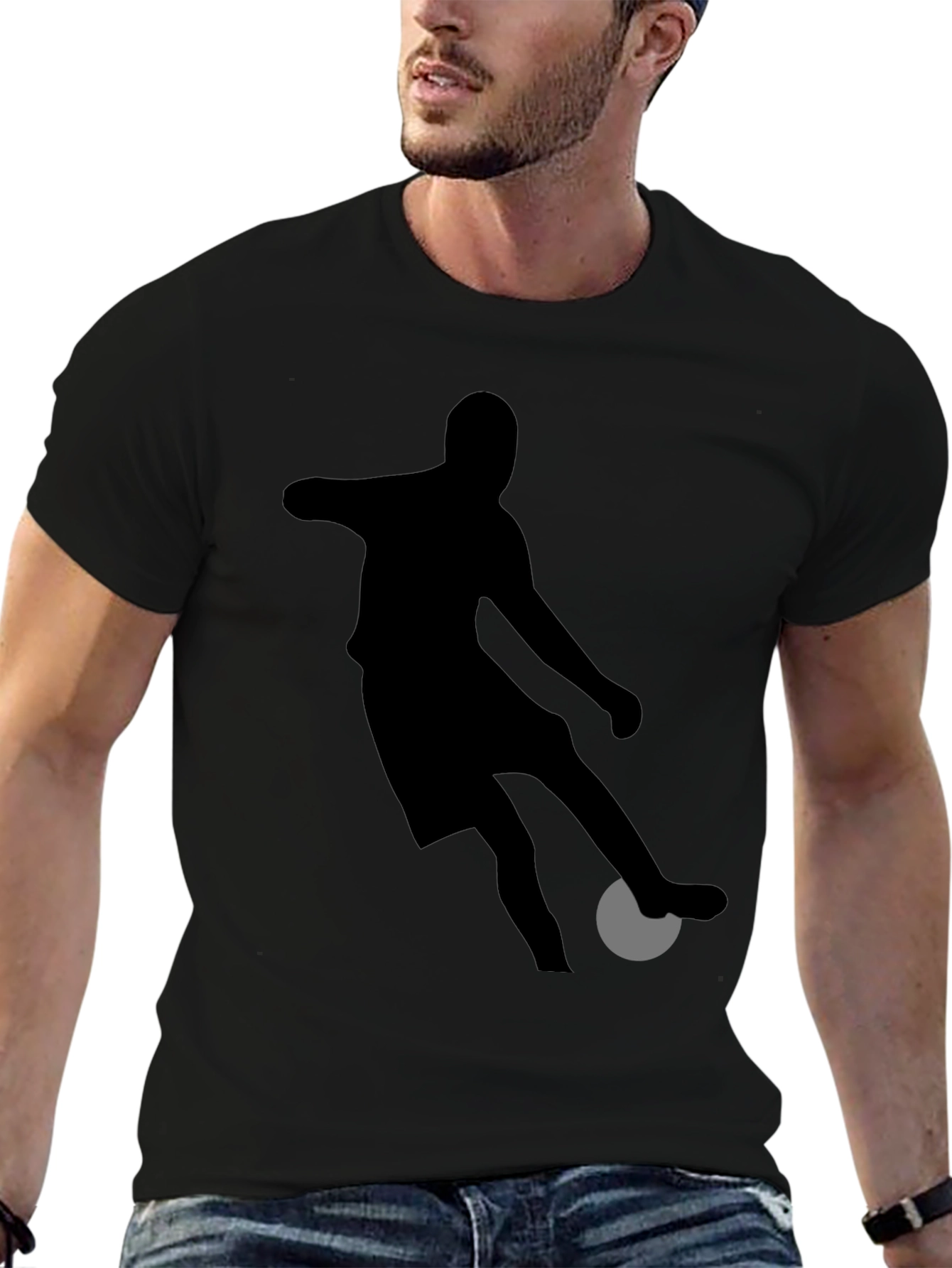 Soccer Player Graphic Tee - Black Cotton Shirt