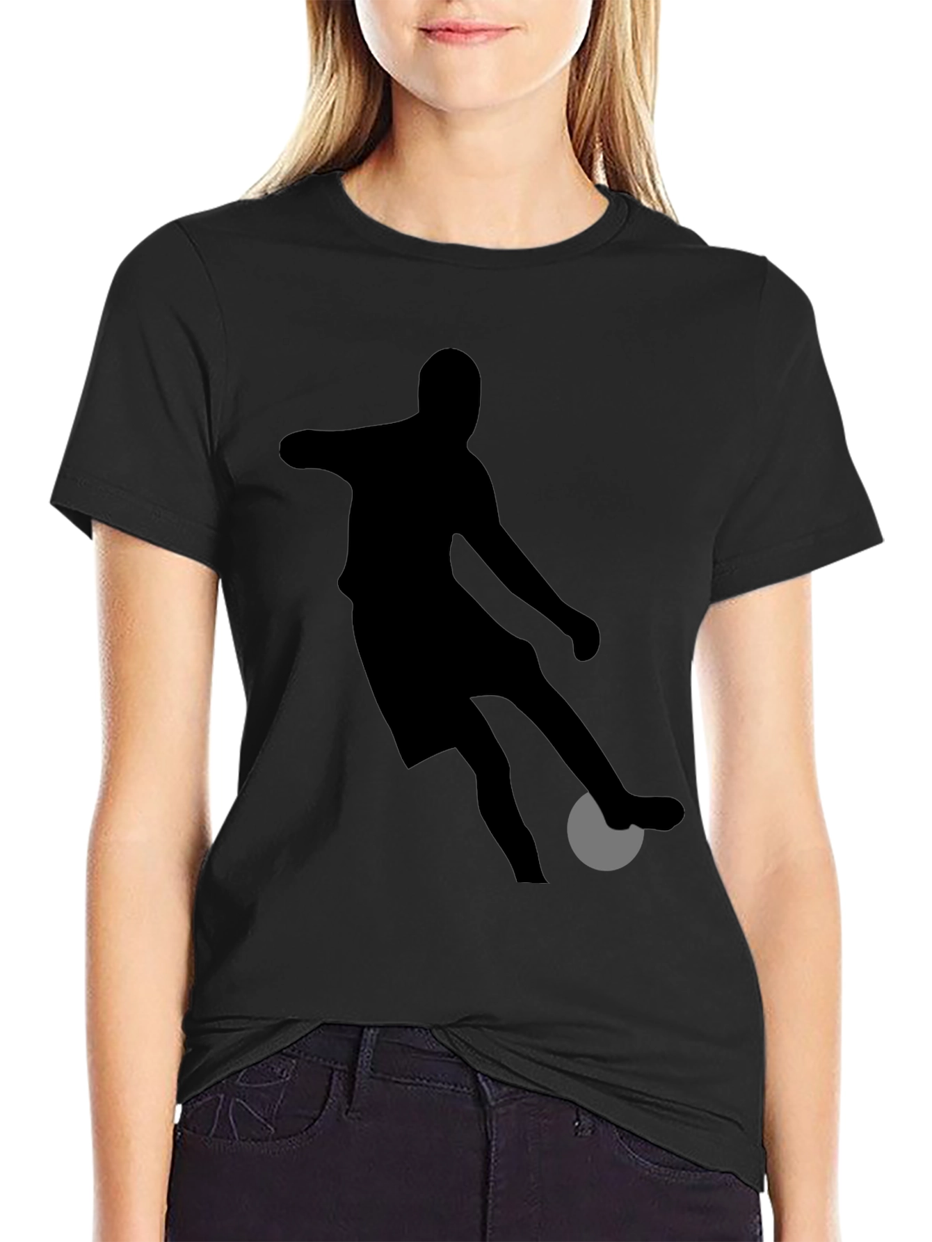 Soccer Player Graphic Tee - Black Cotton Shirt