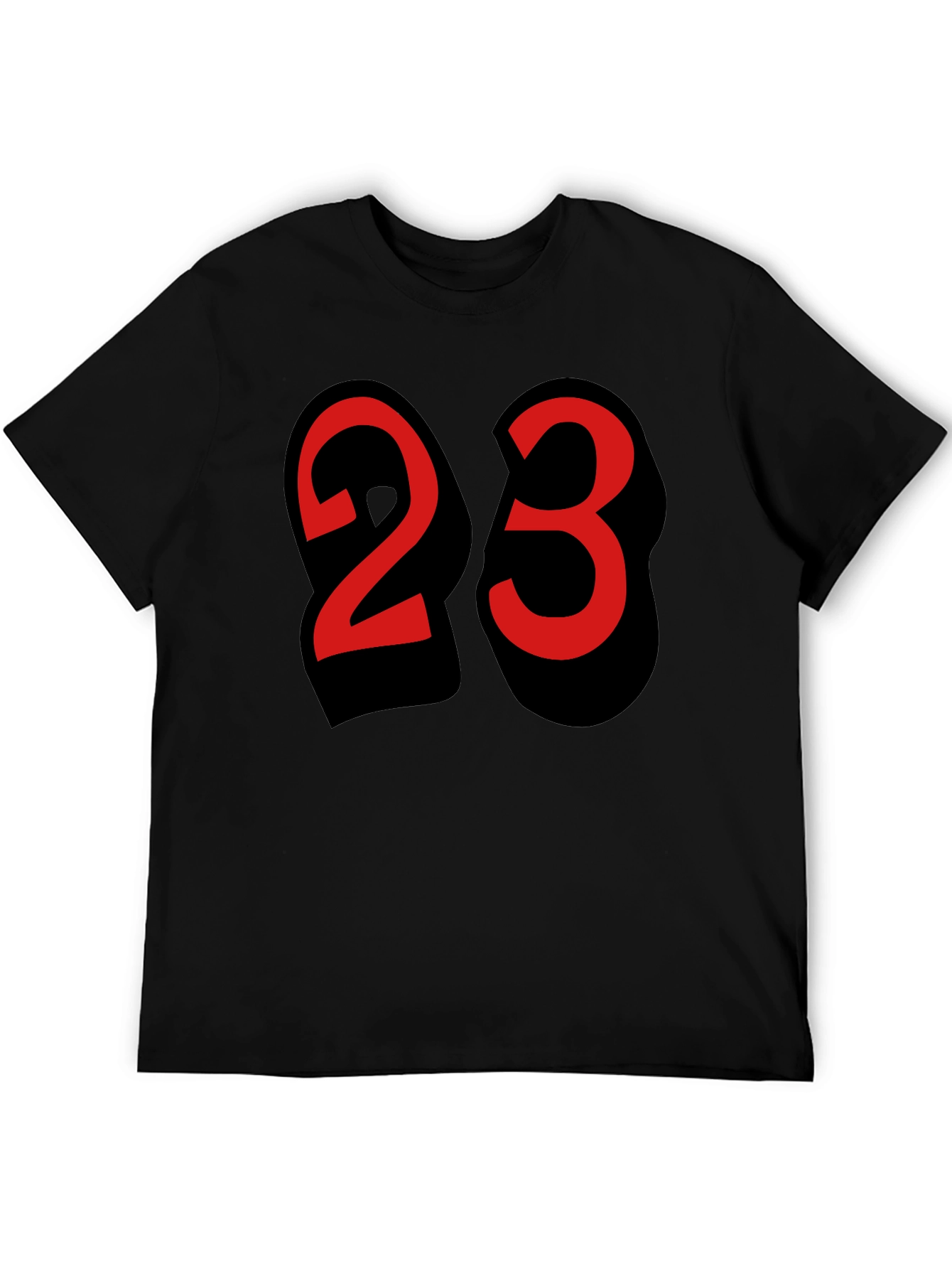 Mens Black T-shirt with Bold Red Number 23 Design