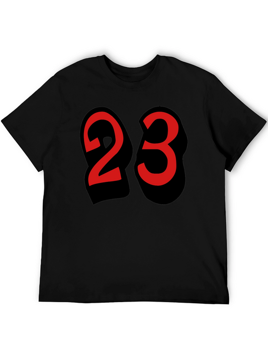 Mens Black T-shirt with Bold Red Number 23 Design
