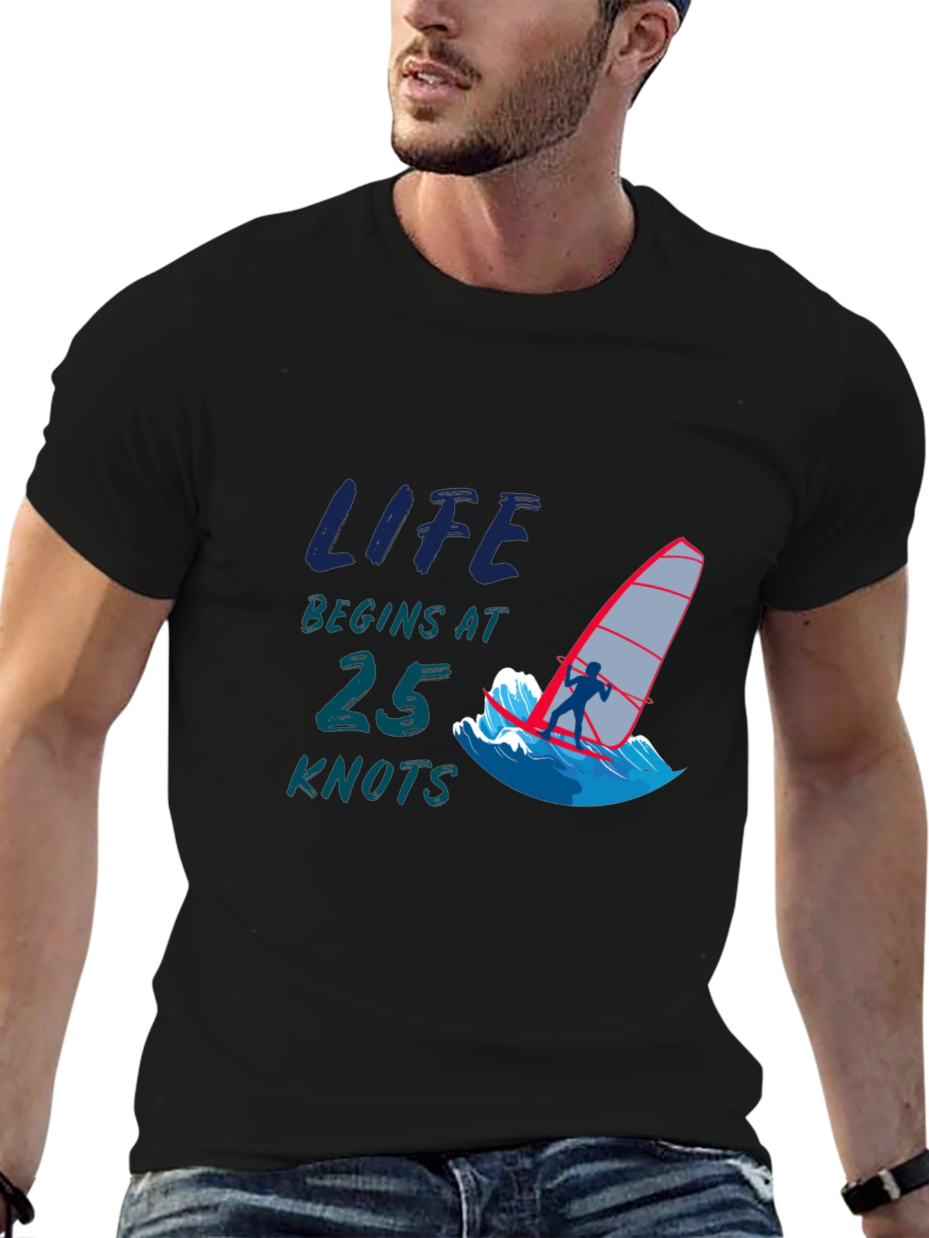 Life Begins at 25 Knots Black T-Shirt