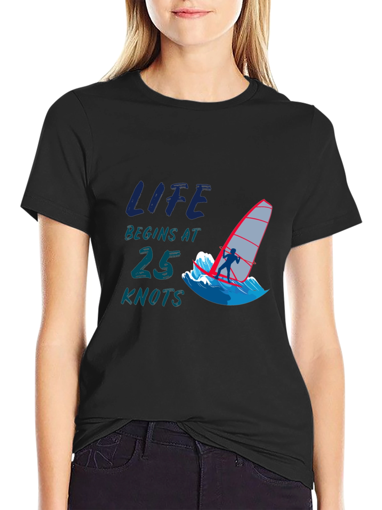 Life Begins at 25 Knots Black T-Shirt