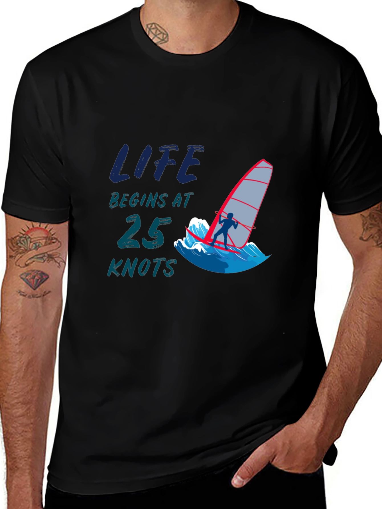 Life Begins at 25 Knots Black T-Shirt