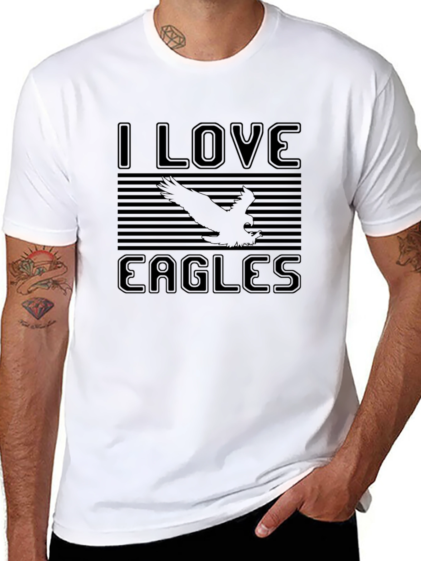I Love Eagles Black Graphic T-Shirt