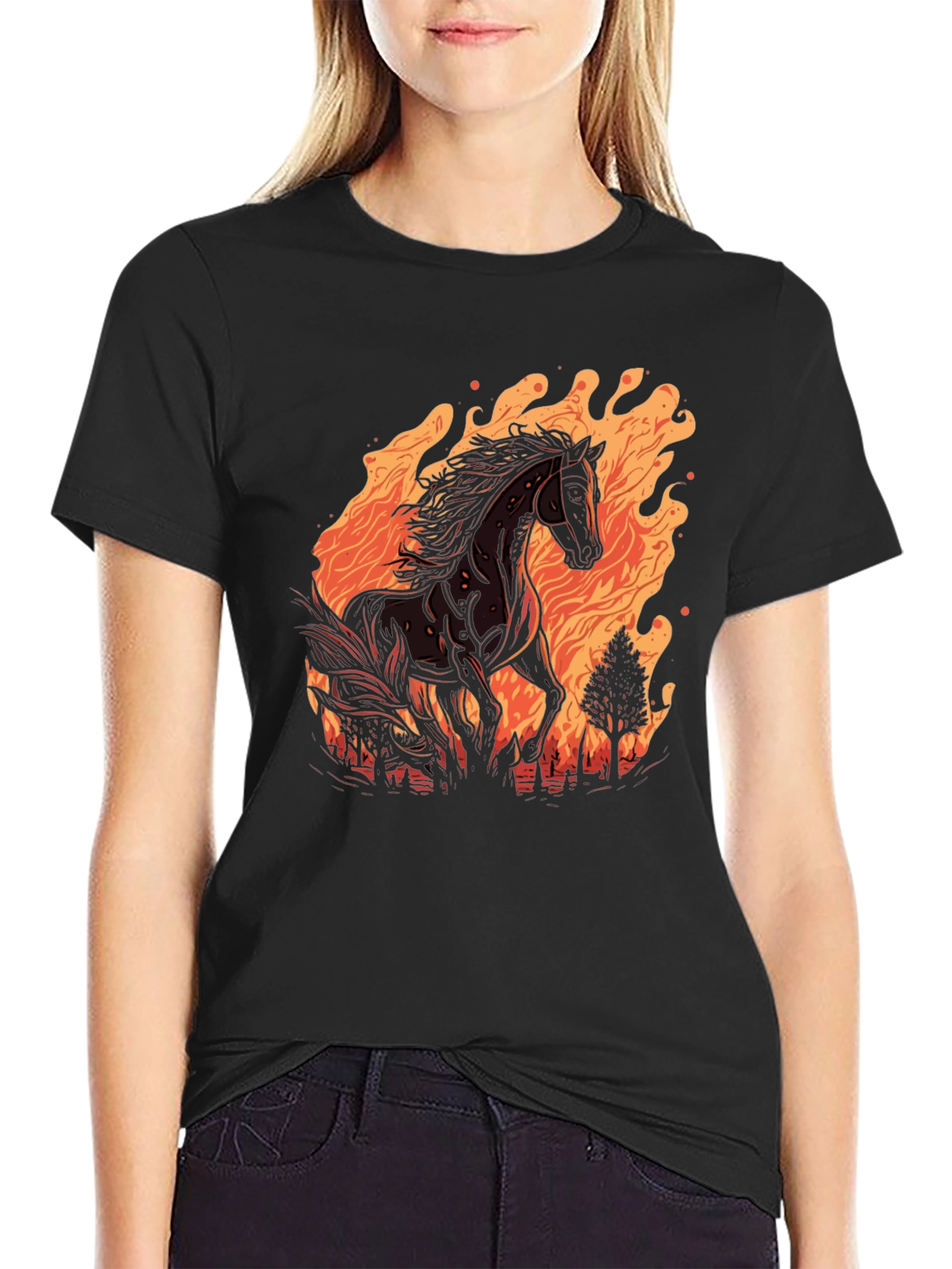 Fiery Horse Graphic Tee - Black Cotton
