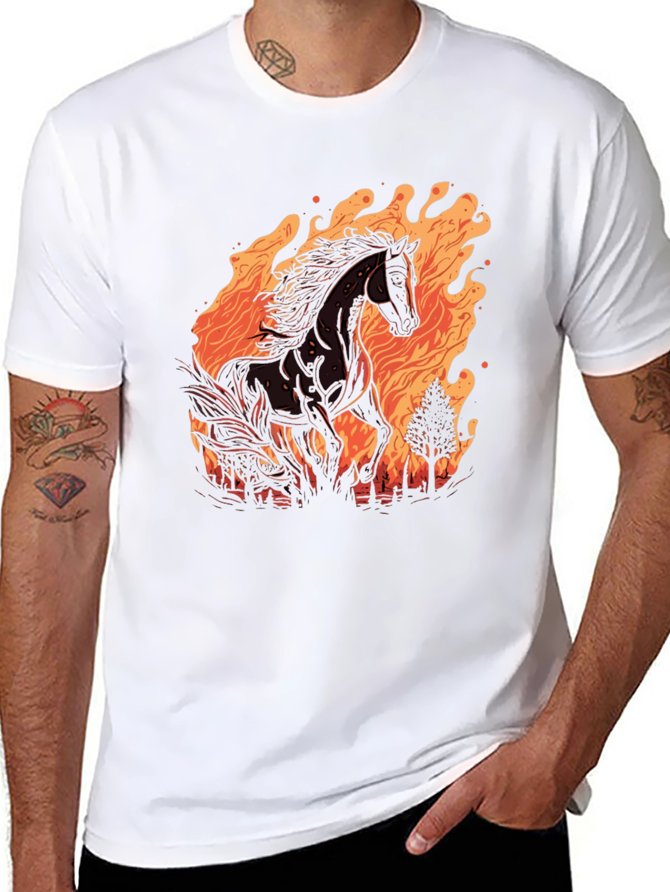 Fiery Horse Graphic Tee - Black Cotton