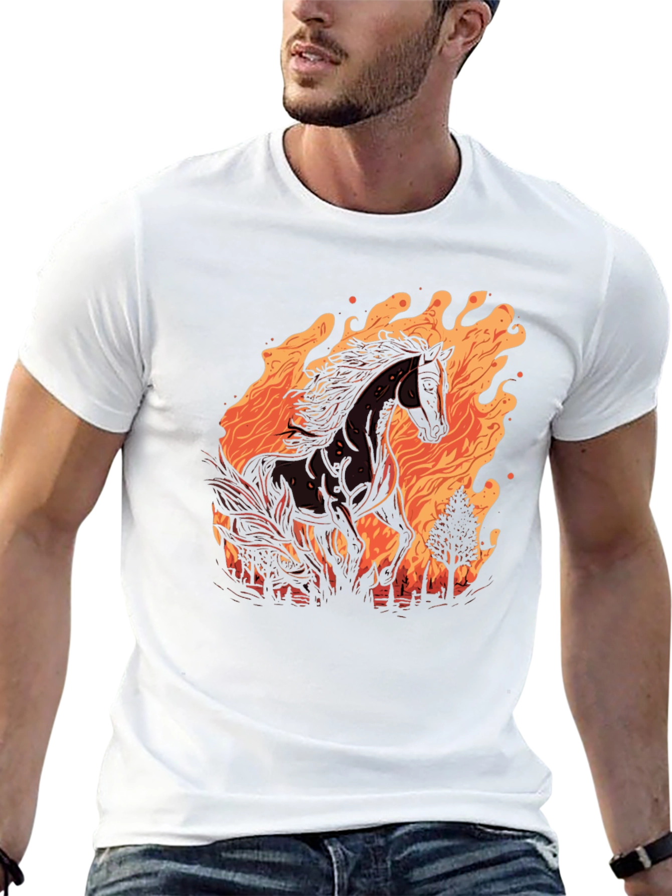 Fiery Horse Graphic Tee - Black Cotton