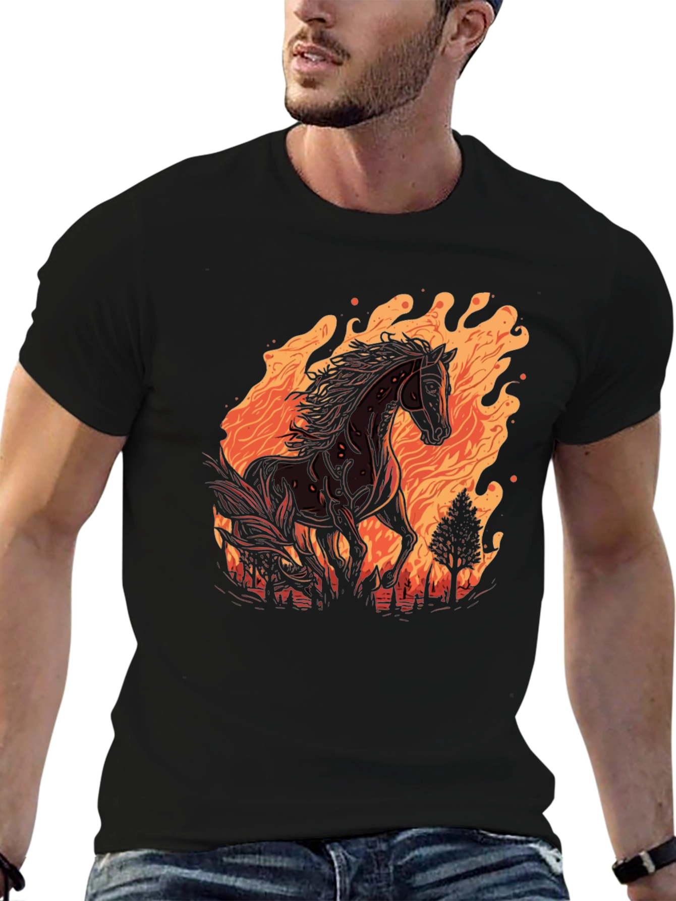 Fiery Horse Graphic Tee - Black Cotton