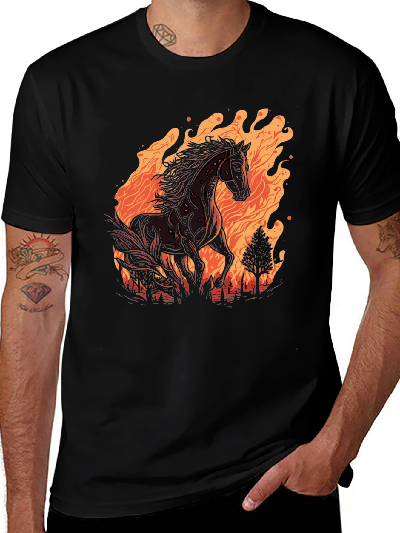 Fiery Horse Graphic Tee - Black Cotton