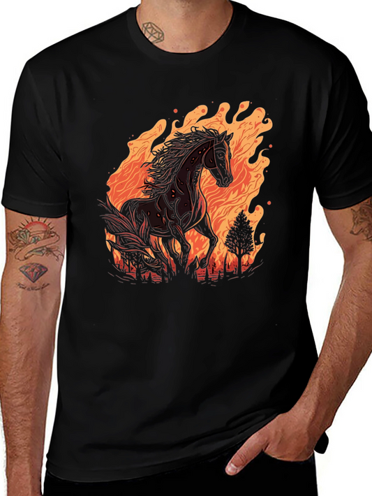 Fiery Horse Graphic Tee - Black Cotton