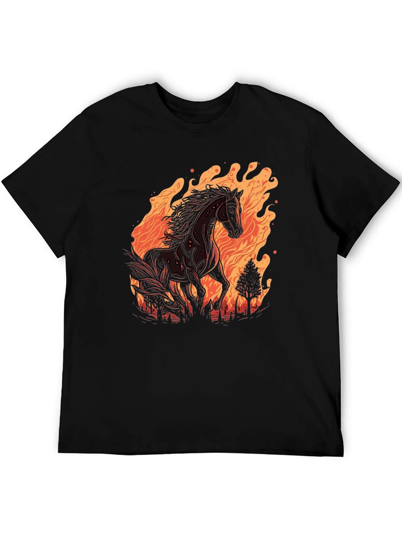 Fiery Horse Graphic Tee - Black Cotton
