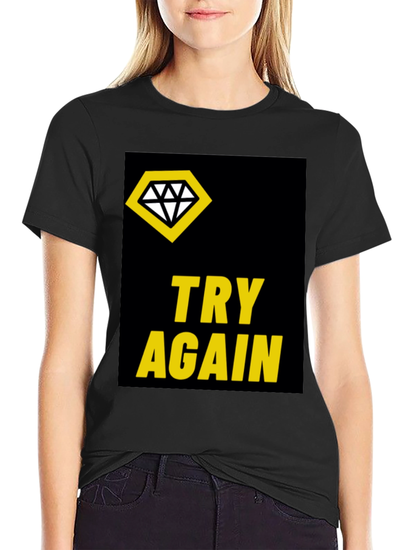 Try Again Diamond Tee - Stylish Black T-Shirt