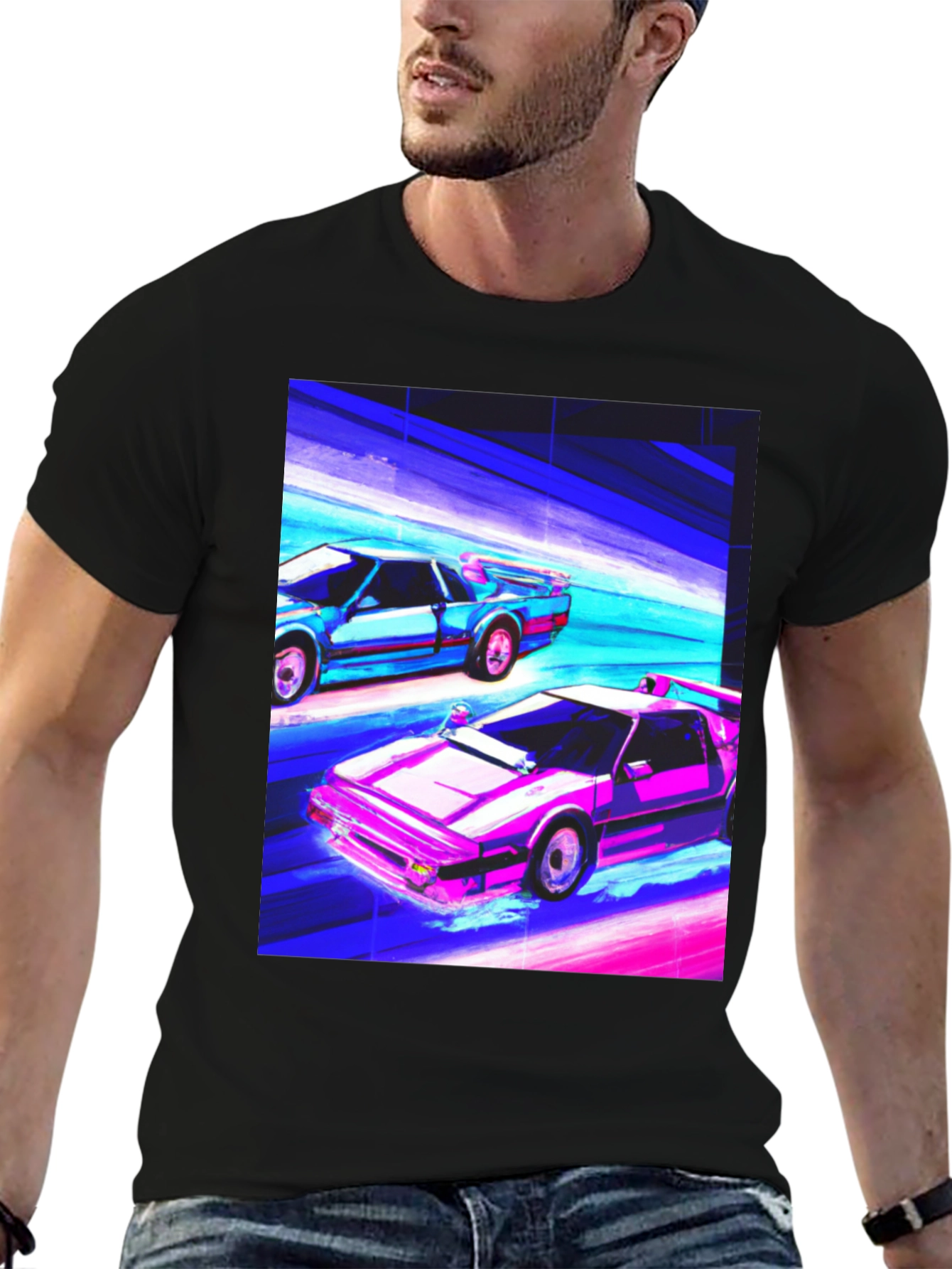 Retro Wave Car Graphic Tee - Black