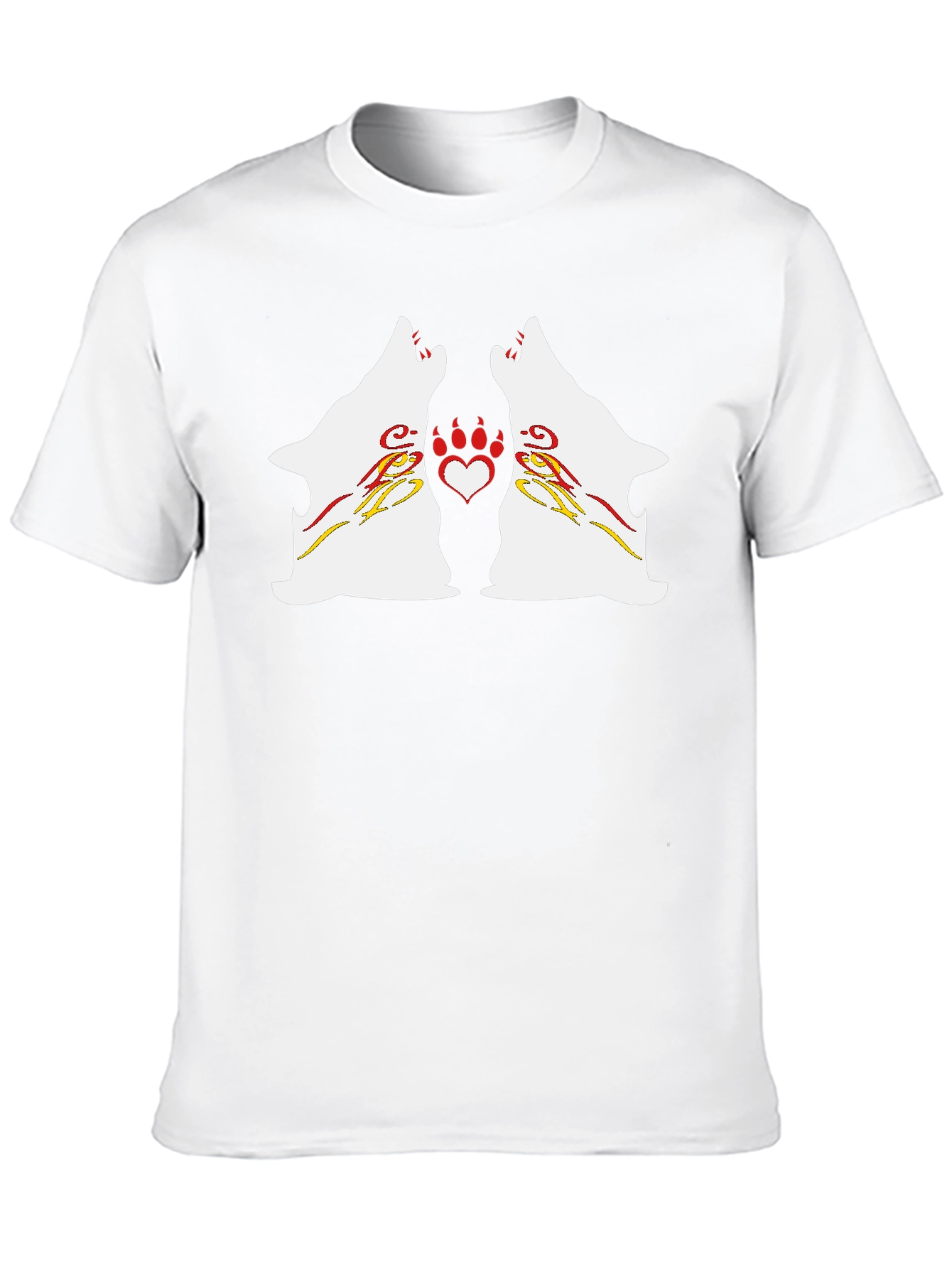 Wolf Howling Heart Paw Black T-Shirt