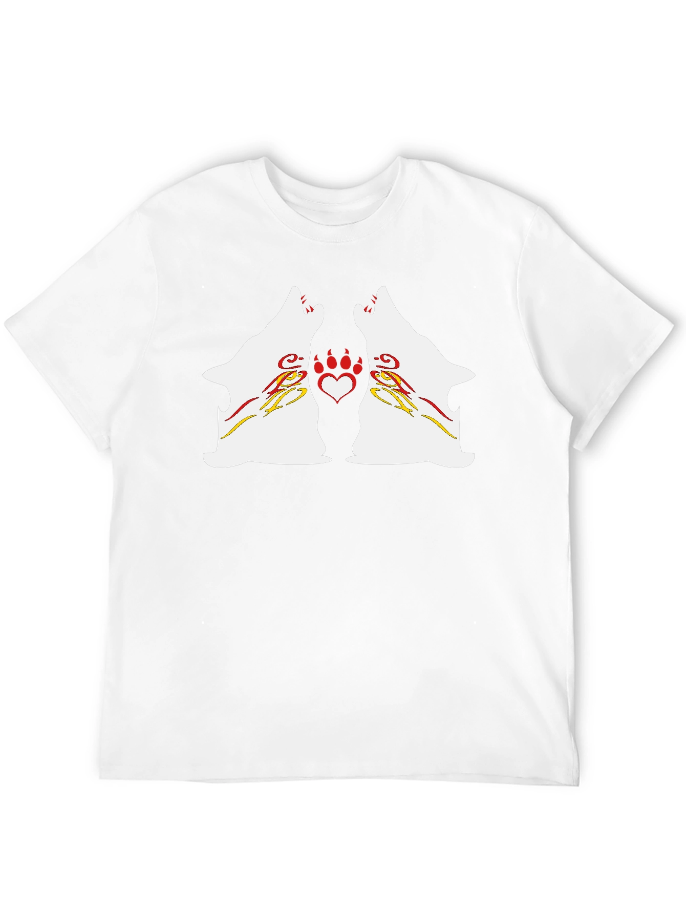 Wolf Howling Heart Paw Black T-Shirt