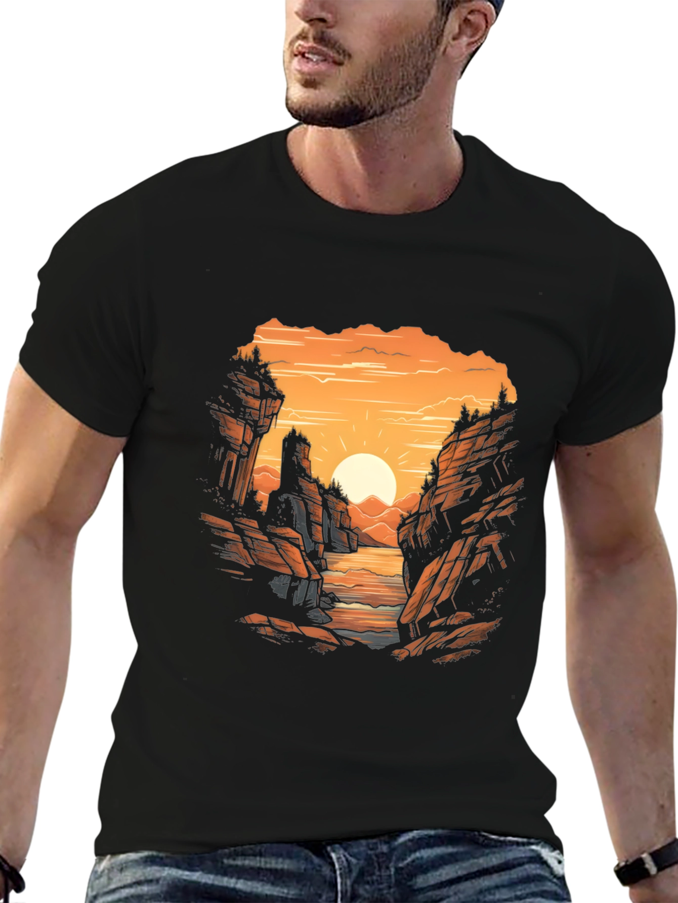 Sunset Vista Graphic Tee - Mens Black T-Shirt