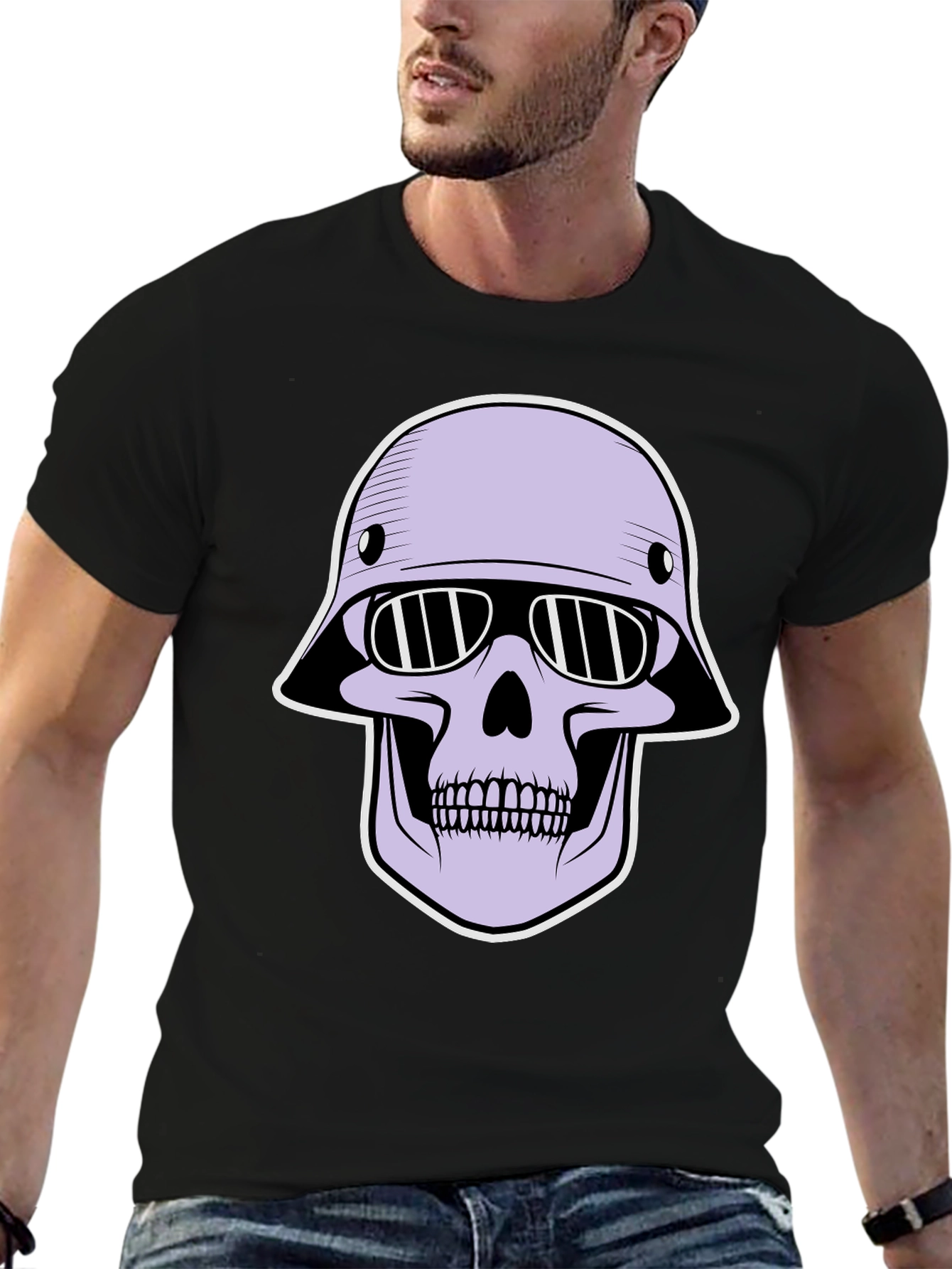 Skull Helmet Graphic Tee - Edgy Streetwear